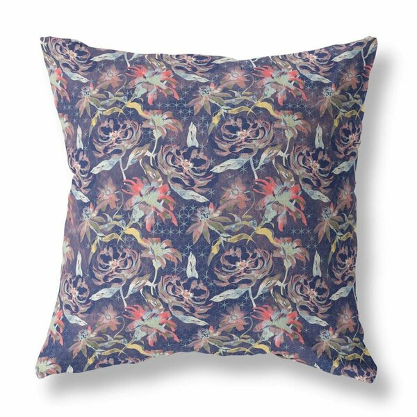 Homeroots 18 in. Midnight Blue Roses Indoor & Outdoor Throw Pillow Midnight Blue 414411